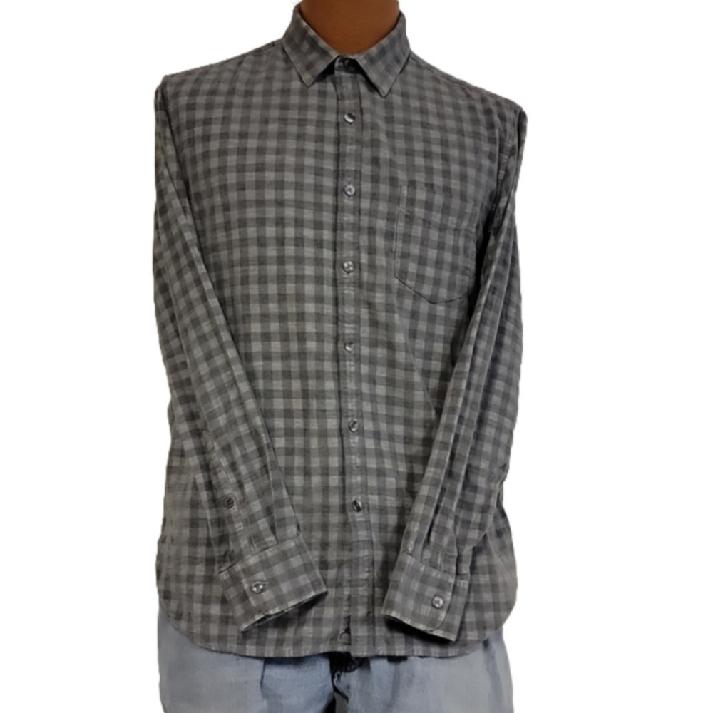 𝅺marc Anthony gray and silver slim fit plaid button down shirt size L